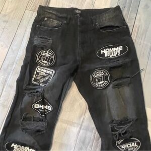 MAN Boohoo Man Distressed Patch Black Denim Jeans Size 32 NEW / NWOT